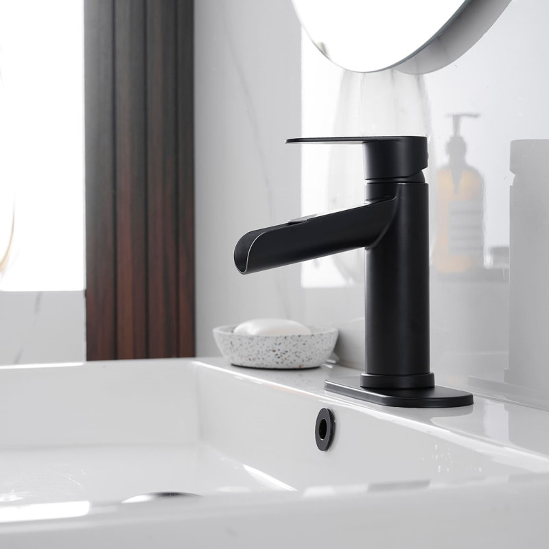 Robinet de salle de bain monotrou avec ensemble de drain Robinet de lavabo de salle de bain à cascade avec poignées en acier inoxydable