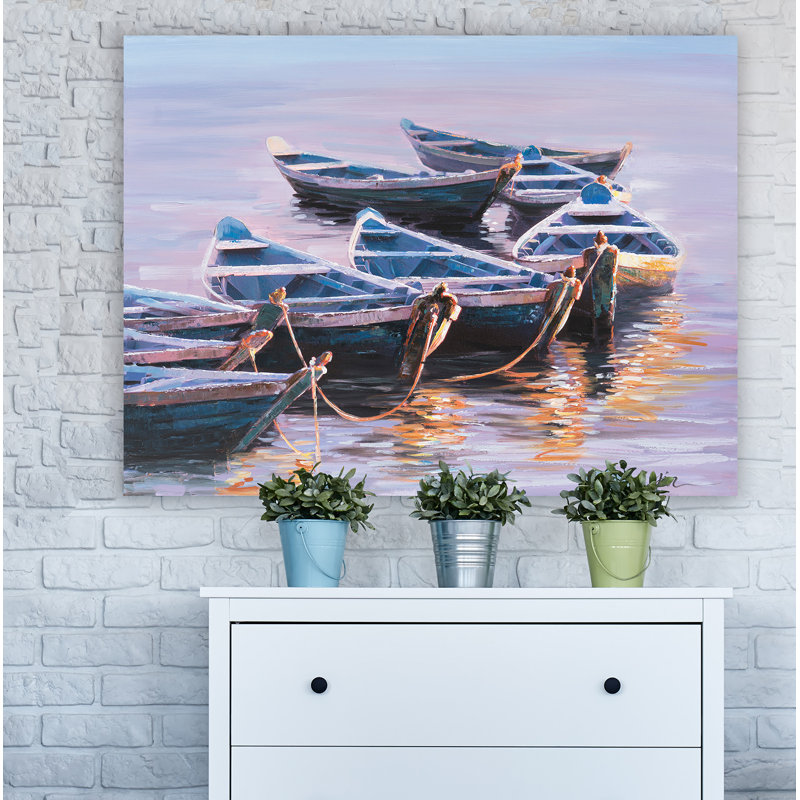 Bateaux en lumière - peinture sur toile tendue, H 36 po x l 48 po x P 1,5 po