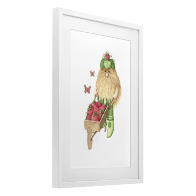 «Garden Elf» avec brouette, reproduction encadrée sous verre, conception de Nancy Overton