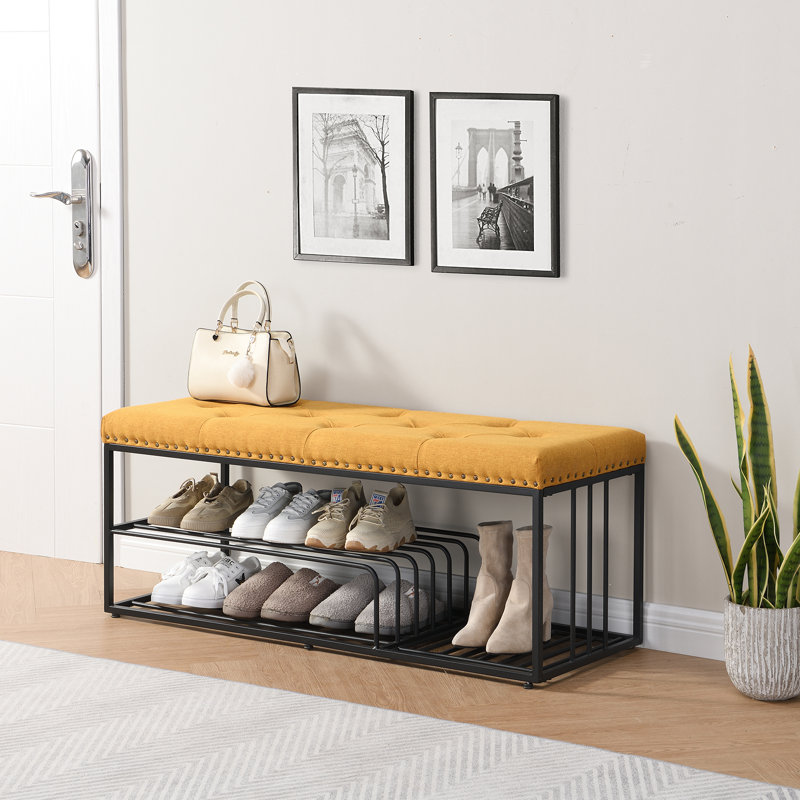 Muammar 12 Pairs Shoes Storage Bench Metal Shoes Rack   , Yellow