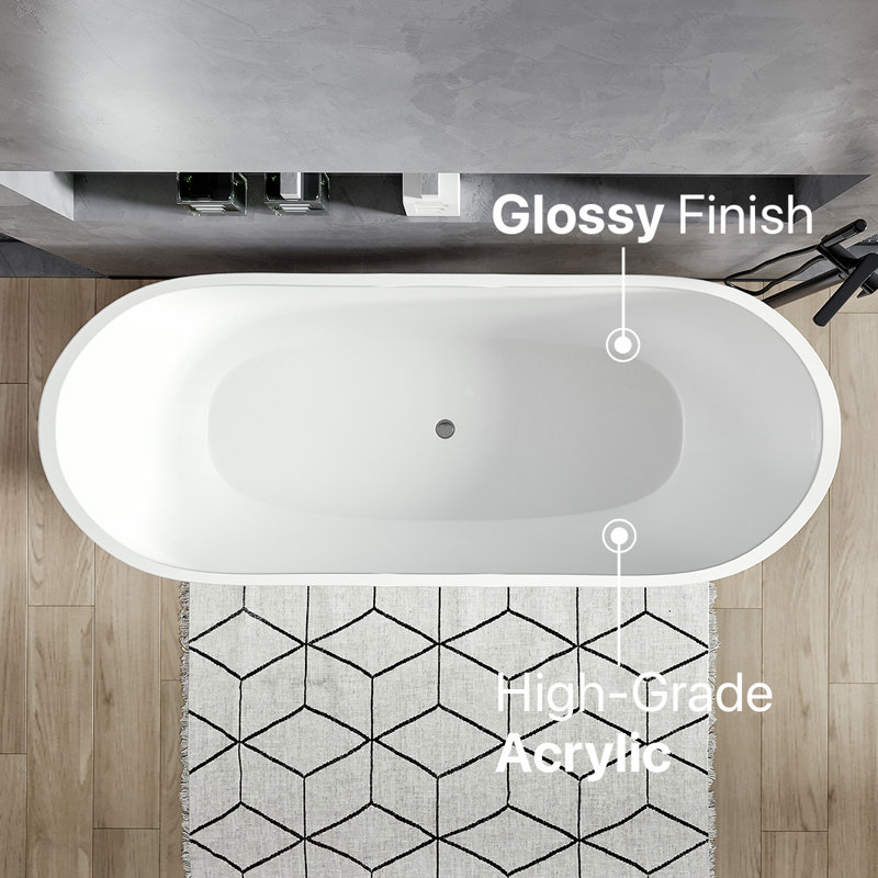Baignoire autoportante en acrylique blanc brillant 60 po Eviva Clair