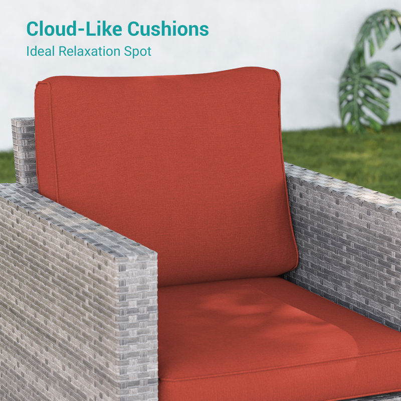 Chaise de patio en osier PE (ensemble de 2), Coussin rouille / gris / structure grise