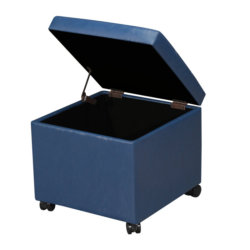 Repose-pieds de rangement carré en similicuir de 18 po avec roulettes pour le salon, Simili cuir, Bleu