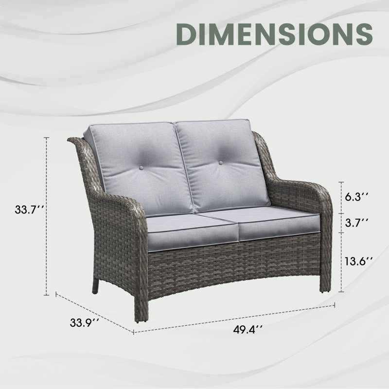 Causeuse de patio en osier avec coussins, Coussin gris / cadre gris
