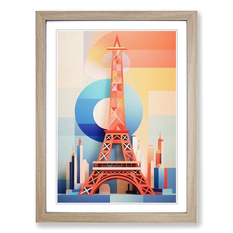 Eiffel Tower Constructivism - Single Picture Frame Print on Wood, 46" H x 34" W x 2" D, Oak
