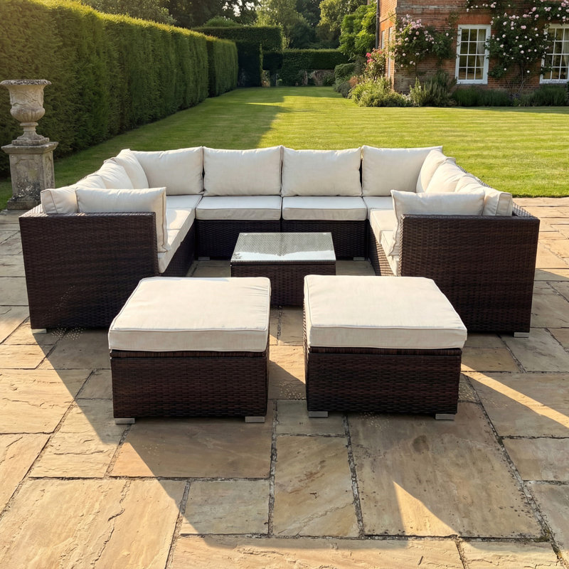 Taraf 268cm Wide U-Shaped Wicker Patio Sectional Set, Brown