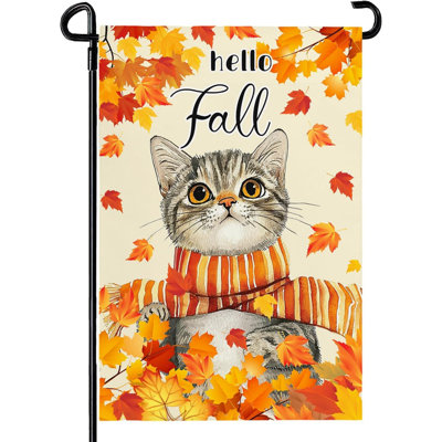 Drapeau de jardin « Bonjour l'automne » avec chat, 30 x 45 cm, double face, feuilles d'érable, décoration d'automne pour jardin, style ferme, saisonnier, extérieur