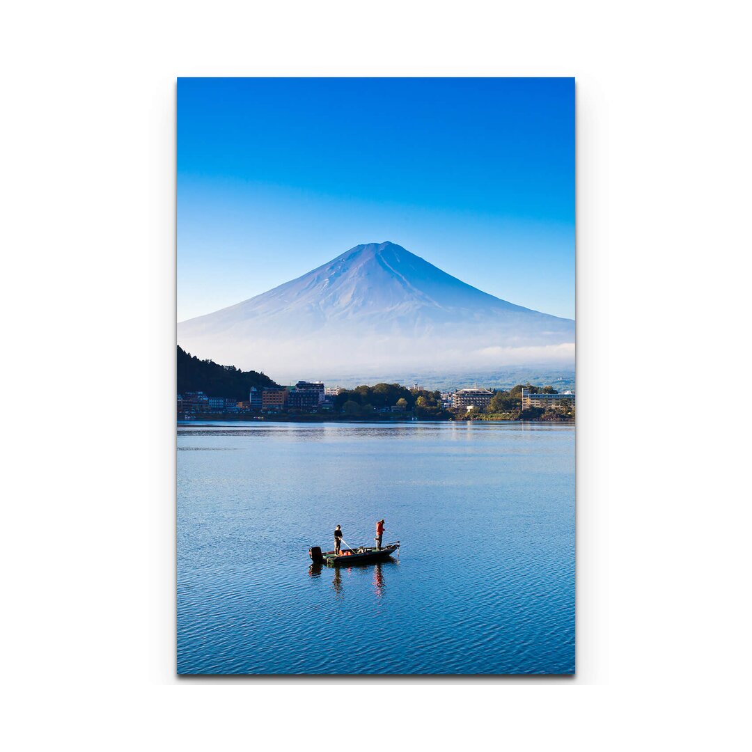 Leinwandbild Fischerboot und Mount Fuji