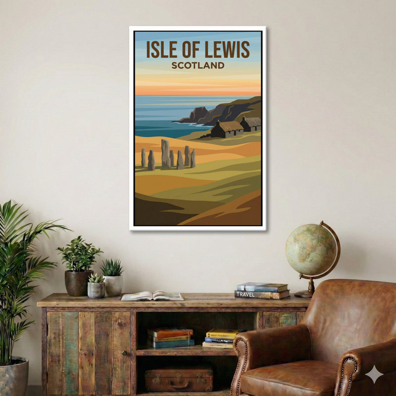 Isle Of Lewis, Scotland - Romantic Hebridean Coast Travel Poster. Giclee Print On Wrapped Canvas. Wall Art, Home Decor - Natural Landmarks, Scotland - Wrapped Canvas Print