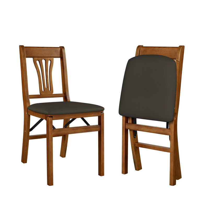 Garyl 19'' H Polyurethane Upholstered Side Chair, Fruitwood, Black Vinyl