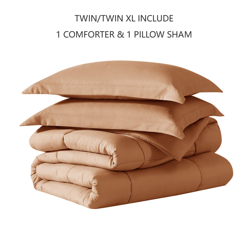 Box Stitch Solid Colour Comforter, Twin Comforter + 1 Standard Sham, Tan