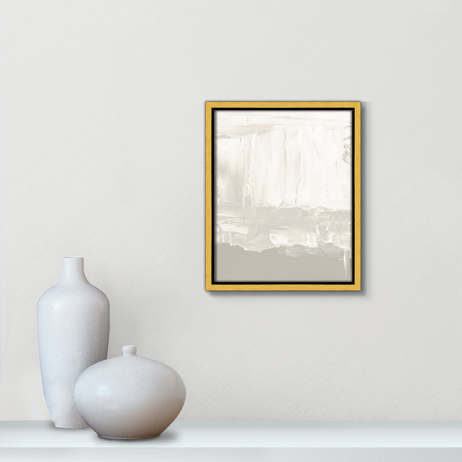 Taupe Abstract - Floater Frame Print on Canvas, 11.5" H x 9.5" W, Gold