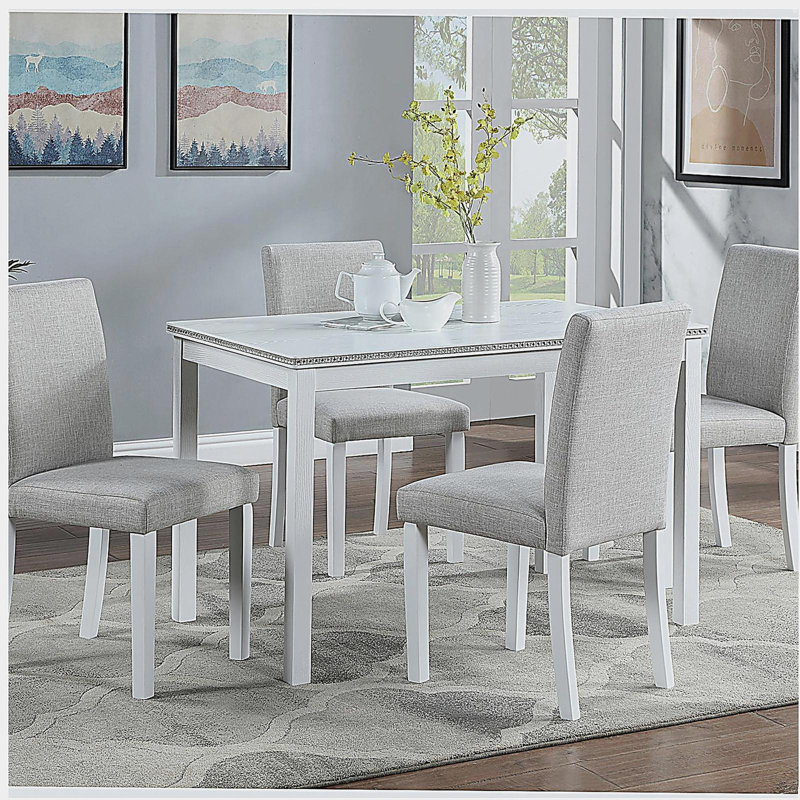 Ensemble de table de salle à manger en bois 5 pièces, ensemble de table de cuisine avec table rectangulaire et 4 chaises rembourrées, ensemble de table de salle à manger en bois avec décoration en cristal