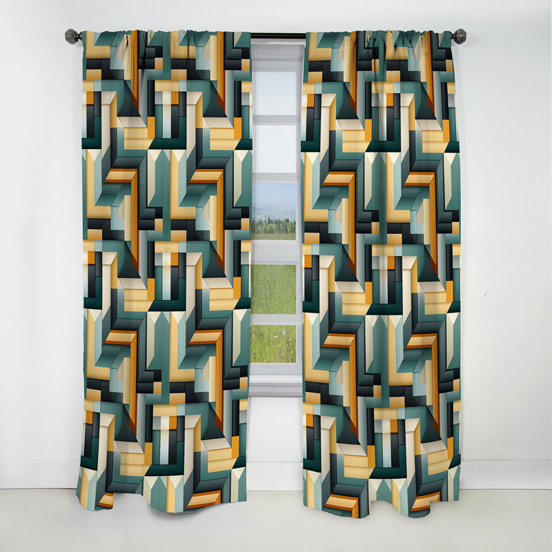 Vert et jaune motif géométrique chic I - Rideau occultant géométrique abstrait - 1 panneaux, L 52 po x L 84 po