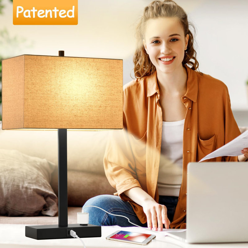 Set Of 2 Bedside Touch Control Table Lamp With USB A+C Charging Ports & AC Outlet, 3-Way Dimmable Nightstand Lamp With Fabric Shade For Bedroom Living Room, 2700K LED Bulbs Included