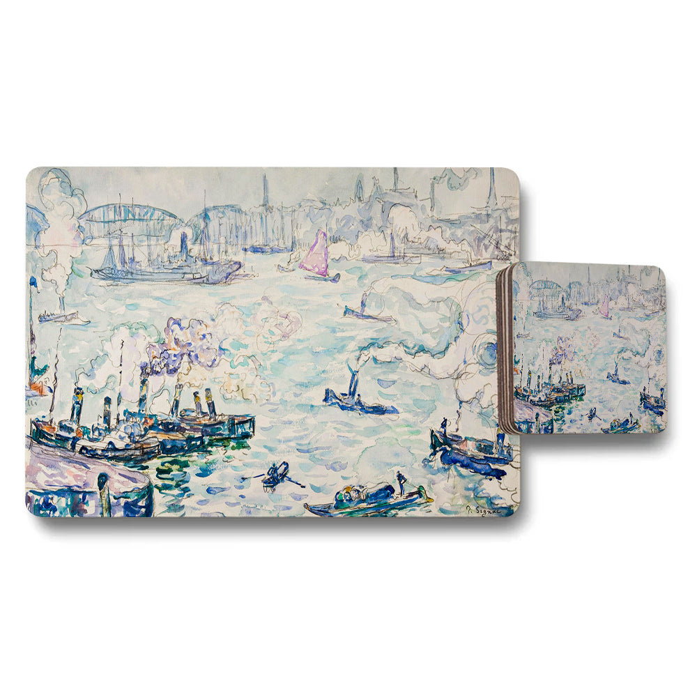 Harbor Scene Placemats And Coaster Set Impressionist Art