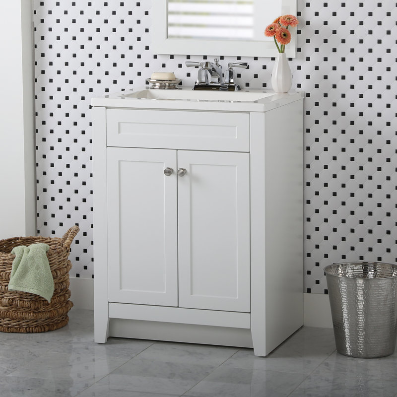 White 25" Single Bathroom Vanity with Cultured Marble Top