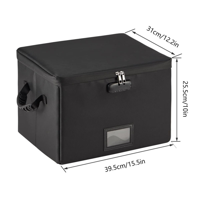 Fireproof Document Box, Fireproof File Boxes With Lock, Collapsible Zippers And Inserts Bag With Suspension Files