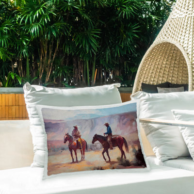 Coussin d'extérieur imprimé Desert Cowboys Scene par Ziwei Li