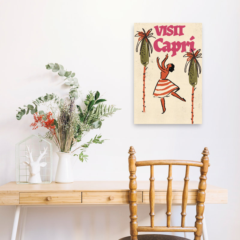Joyeux Capri, danse classique, rétro, palmier rétro, art mural tropical, H 24 po x l 16 po
