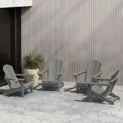 Besteiro Adirondack HDPE Foldable Chair Wood Texture  With Cup Holder