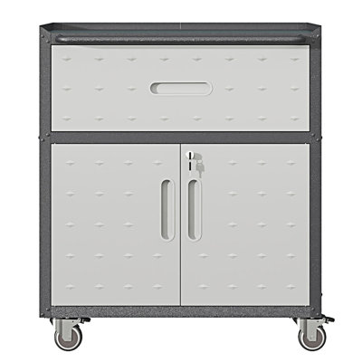 Armoire à outils en métal avec roulettes, armoire de rangement avec 1 tiroir et 2 portes verrouillables, armoire de rangement pour outils roulants, armoire de hall d'entrée