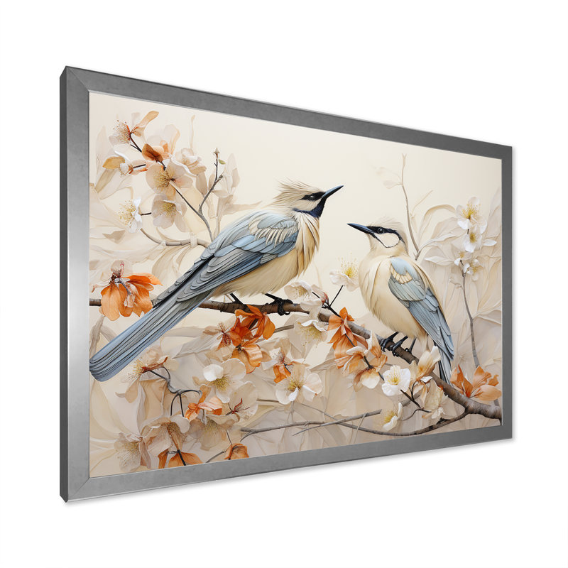Minimalisme, branche florale d'oiseaux de paradis, H 16 po x l 32 po x P 1 po, Argent