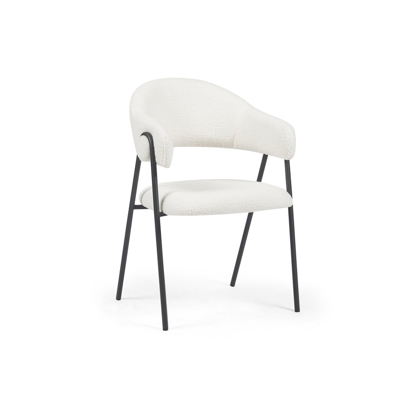 Noah Set of 2 Upholstered Dining Chairs with Black Metal Frame, White