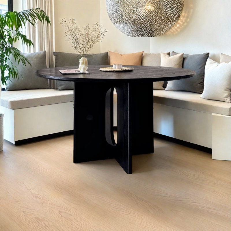 Table de salle à manger et table ronde en bois massif noir, H 29,5 po x L 39,3 po x l 39,3 po