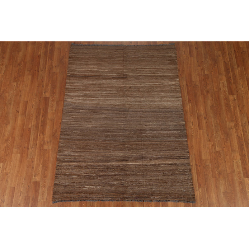 Tapis brun en laine noué à la main de conception unique 4 pi 8 po x 6 pi 4 po New Age