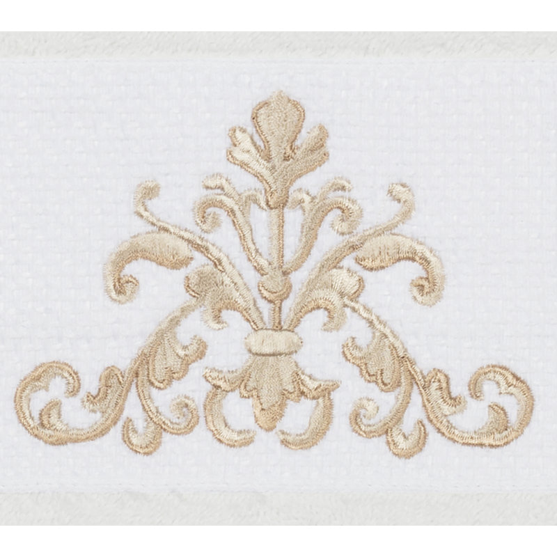 Débarbouillette en coton turc à ornements, Blanc