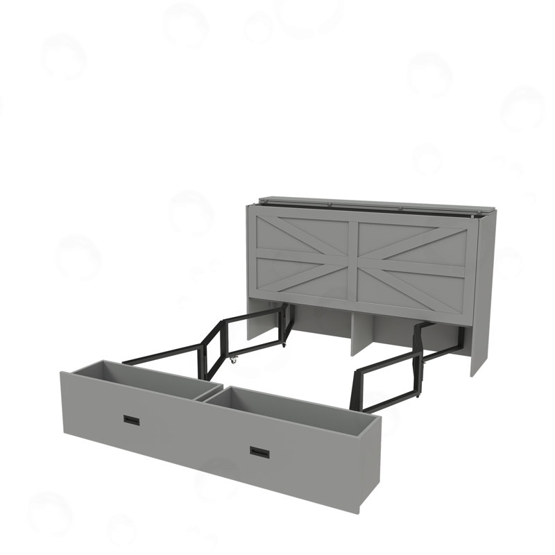 Lit escamotable double avec panneaux pliables, Gris