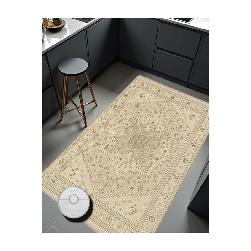 Tapis beige tissé traditionnel Mosso, 3 pi 3 po x 4 pi 11 po