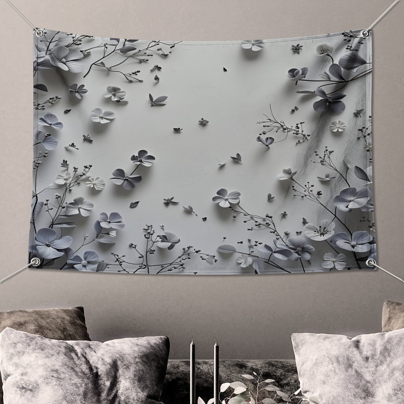 Tapisserie murale en papier - Fleurs, 68in H x80in W with 4 Grommets