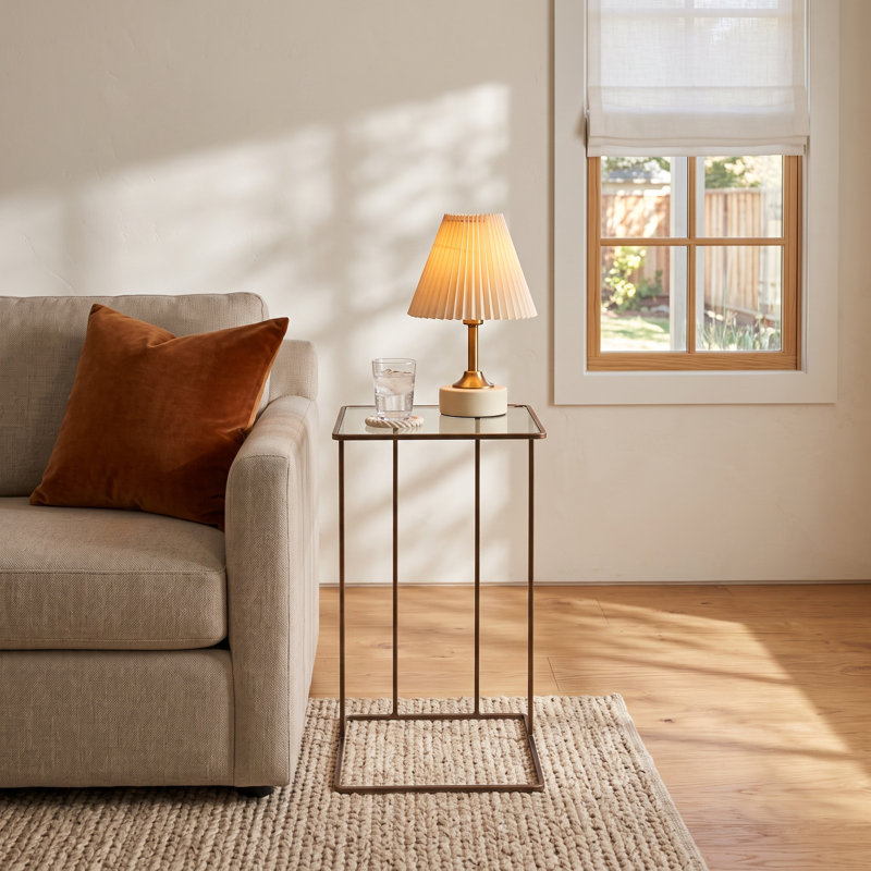Margos Glass Top End Table, Antique Gold
