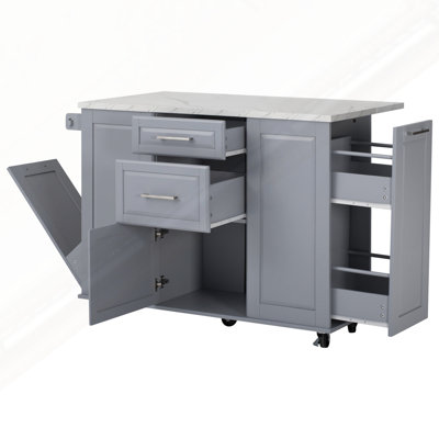 Kitchen Island With Storage Tilt Trash Can Cabinet And Pull Out Cabinet Organizer
