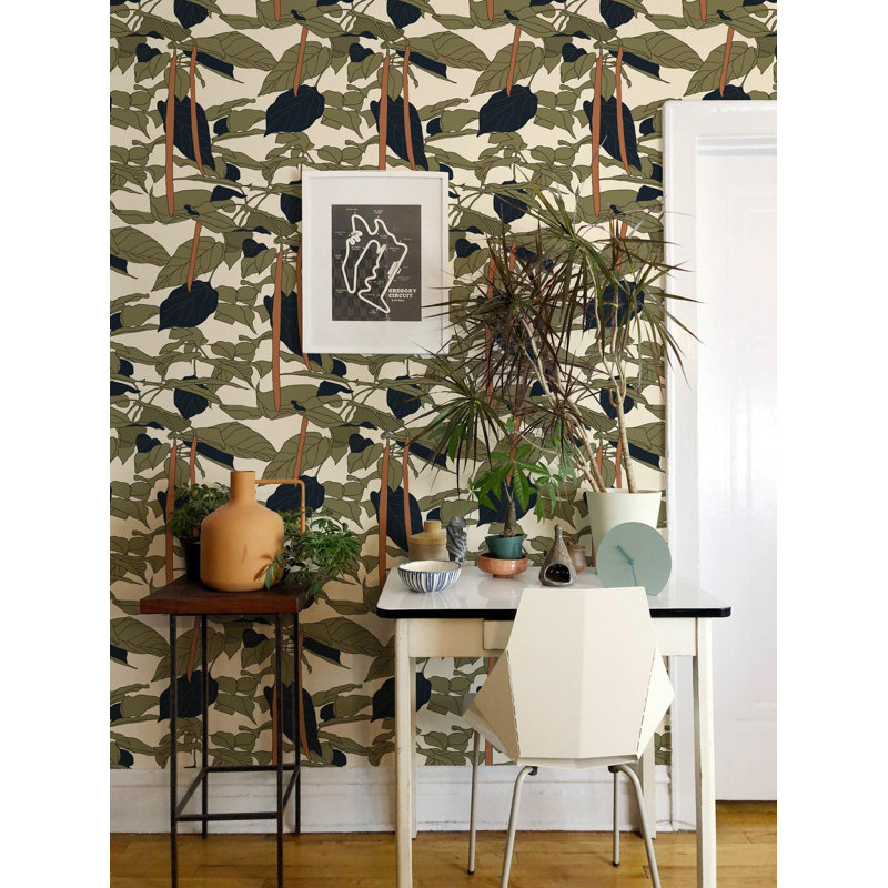 Papier peint canopée, Non encollé, Catalpa vert d'automne, Faux Grasscloth