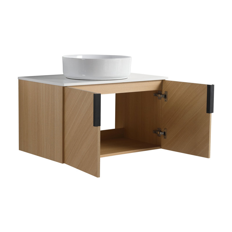Meuble-lavabo de salle de bain avec lavabo en céramique et dalle de pierre artificielle