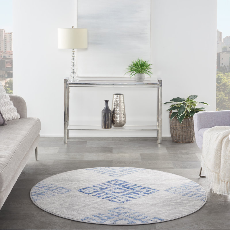 Tapis gris / bleu Kandlakunta, Rond 5 pi