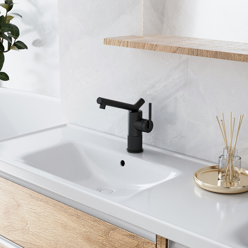 Robinet de lavabo de salle de bain monocorps à poignée simple avec ensemble de bonde escamotable optionnel, Noir mat