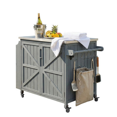 Spacious Kitchen Island With Stainless Steel Top, Mobile Storage Unit For Outdoor Cooking