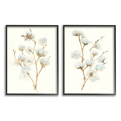 " Cotton Flower Stems Rustic Floral Farmhouse Painting " by Chris Paschke 2 - Pieces