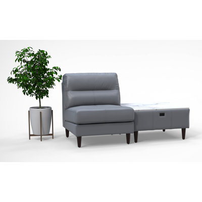 1 Person Waiting Room Reception Chairs with Charging Tables Set 100% Genuine Leather 2pc Set Color Gray