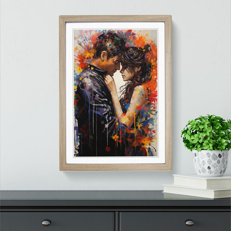 Lovers Informel - Single Picture Frame Print on Wood, Oak Framed, 64cm H x 46cm W x 2cm D
