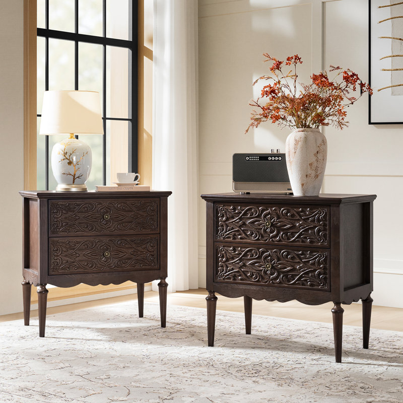 Hayter Traditional 28"Tall 2-Drawer End Table with Solid Wood Legs and Simple Assembly, Walnut