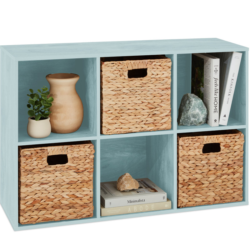 Bibliothèque à 9 cubes, système de rangement pour présentoir, organisateur avec panneaux arrière amovibles, Bleu