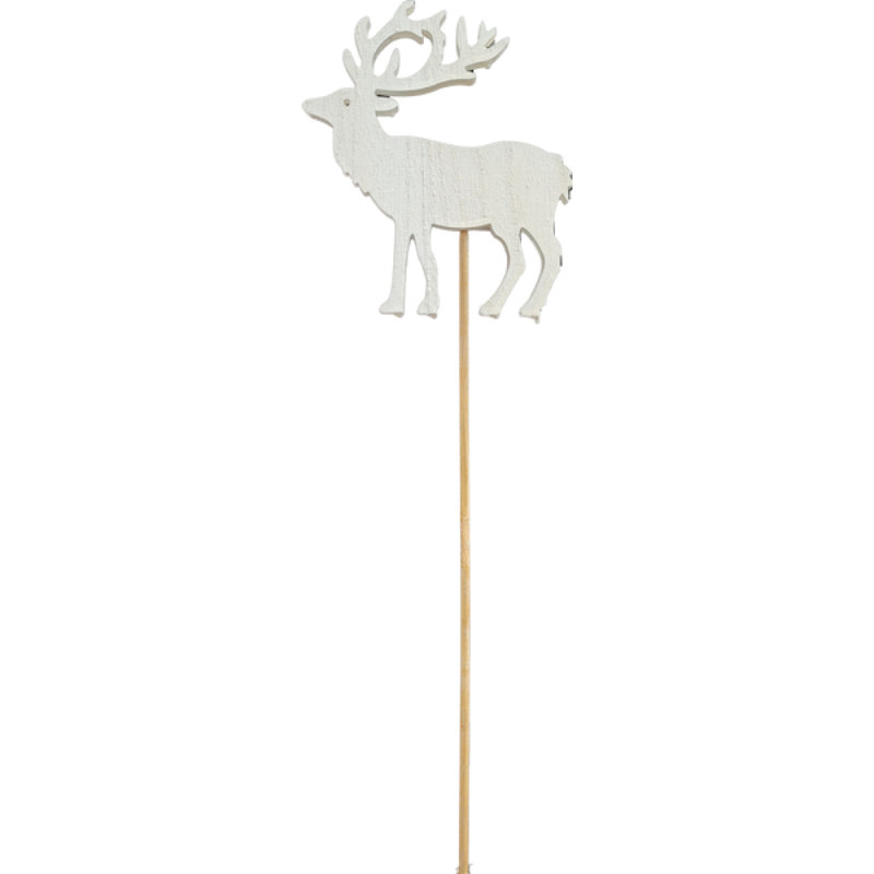 White Wood Reindeer Pick Christmas Decor