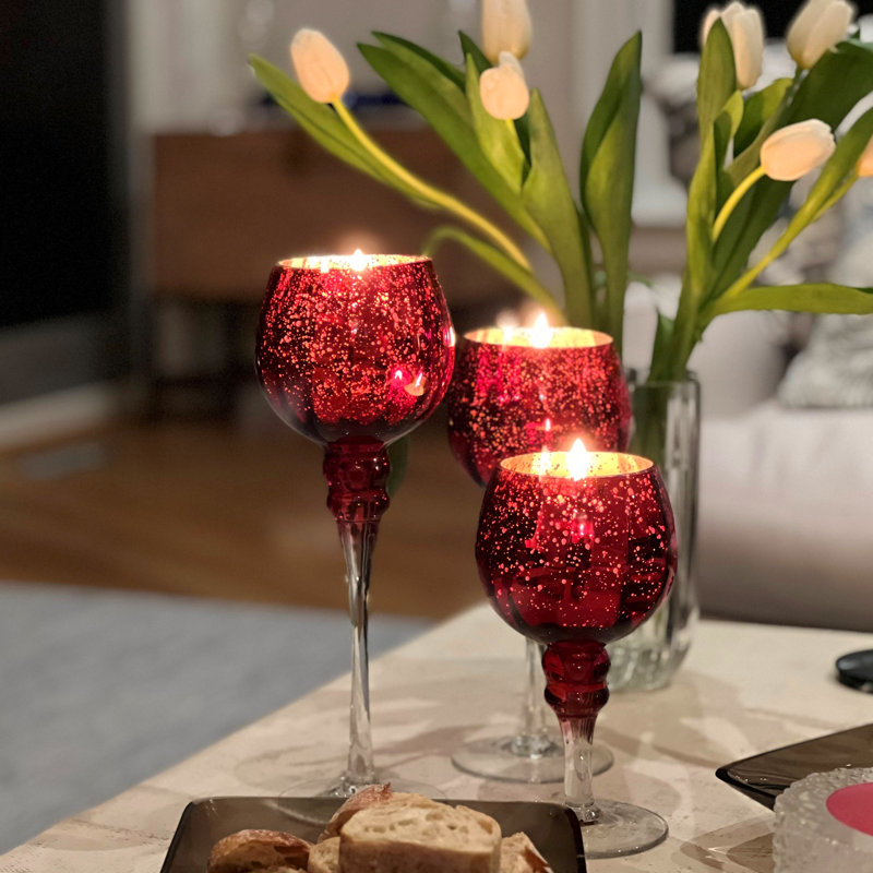 Votive rouge à longue tige en verre mercurisé