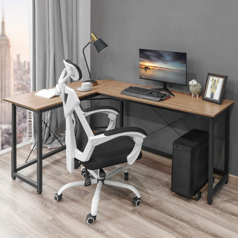 Walhill Adjustable L-Shaped Solid Wood Base Computer Desk