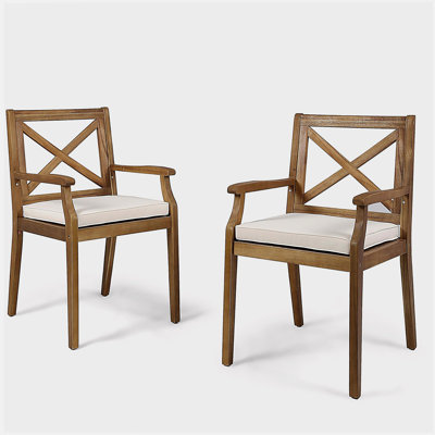 CHAISE DE SALLE À MANGER PERLA, 2PCS avec 2 coussins crème, pour cour, bord de piscine, jardin
